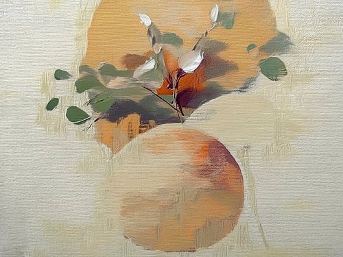 Japandi / Wabi-Sabi Art. Minimalistisch Stilleven. Vaas met eucalyptus tak