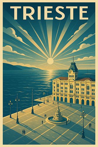 Triëst Piazza aan zee - Art Deco Poster