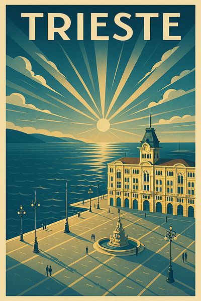 Triëst Piazza aan zee - Art Deco Poster van Travel Shop