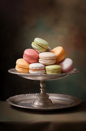 Macarons op zilveren schaal