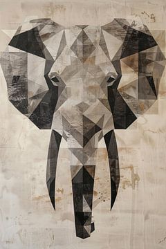 Sepia Geometrischer Elefant Kunstwerk von De Muurdecoratie