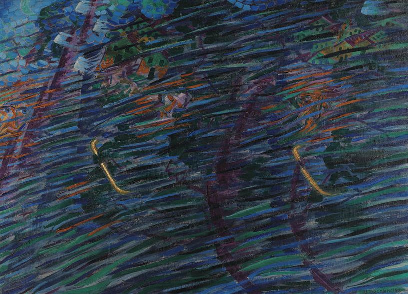 Umberto Boccioni~Der Geisteszustand, die, die gehen von finemasterpiece