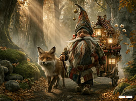 Gnome mit Fuchs im Wald