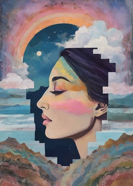 Girl Portrait with Rainbow Abstract Surrealism by MIROKKU