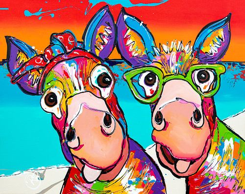 Funny Donkeys at Sunset by Happy Paintings / Renata Rolefes