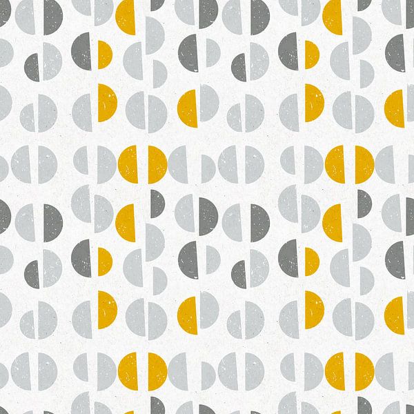 Nostalgic retro 70 semi circles geometric illustration in ocher yellow and grey. by Dina Dankers