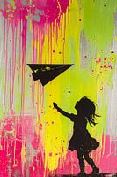 Child with paper aeroplane painting