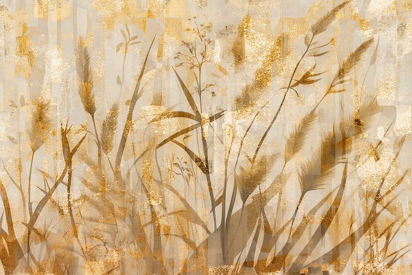 Phantasie Blumenwiese in Gold von Mad Dog Art