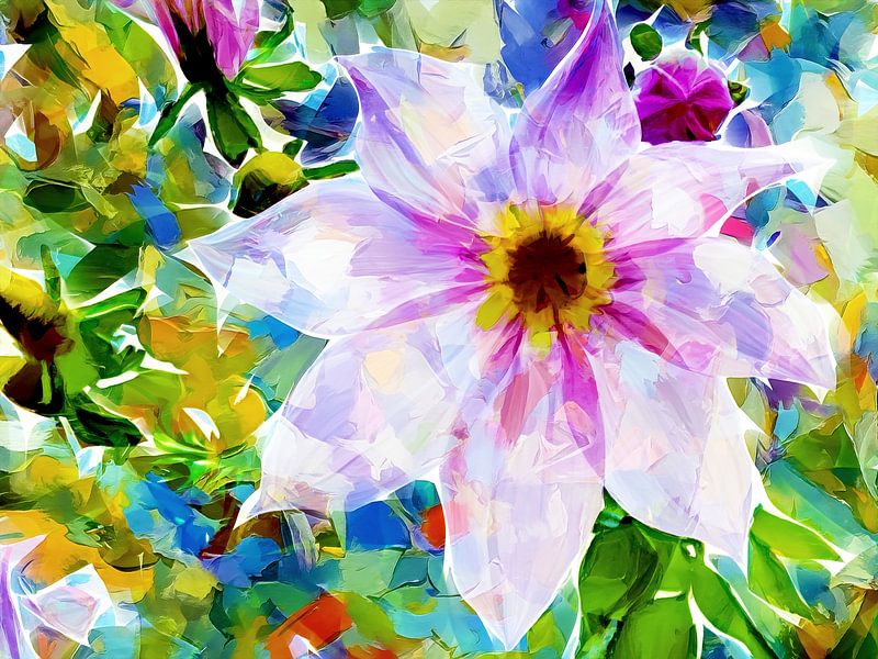 Clematis Serenade: abstracte bloemenweelde