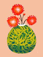 Red dahlias in vase