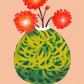 Red dahlias in vase by Linda van Moerkerken