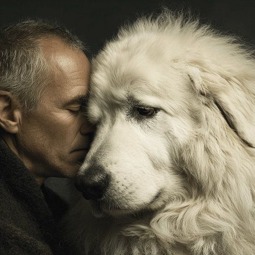 Ein Kuss für den treuesten Pyrenäen-Berghund | Porträt von Mensch und Hund