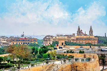 Malta stad Valetta aquarel schilderij #malta van JBJart Justyna Jaszke