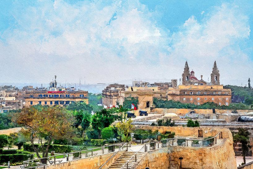 Malta Stadt Valetta Aquarellmalerei #malta von JBJart Justyna Jaszke