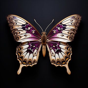 Butterfly - Beige Purple - on Black background - no 3 by Marianne Ottemann - OTTI