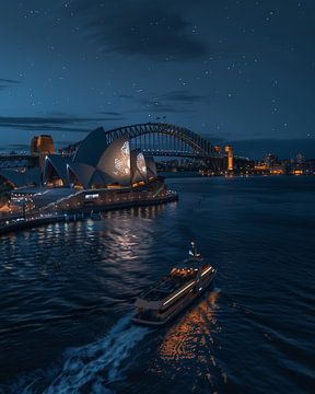 Uitzicht op Sydney Harbour bij nacht van fernlichtsicht