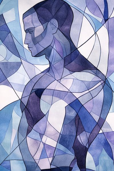 Figure abstraite dans les tons bleus par Poster Art Shop