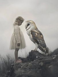 girl with huge owl by haroulita