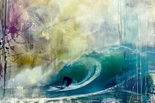Abstract schilderij van een surfer op een golf - 2