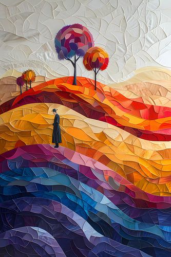 Eenzame figuur in herfstlandschap