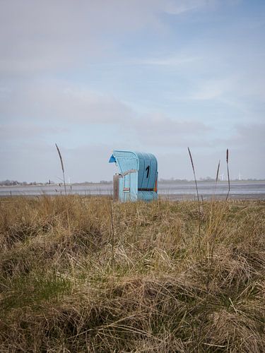 Beach chair at the North Sea by the sea