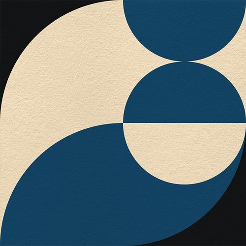 Moderne abstracte minimalistische kunst met geometrische vormen in blauw, zwart en wit