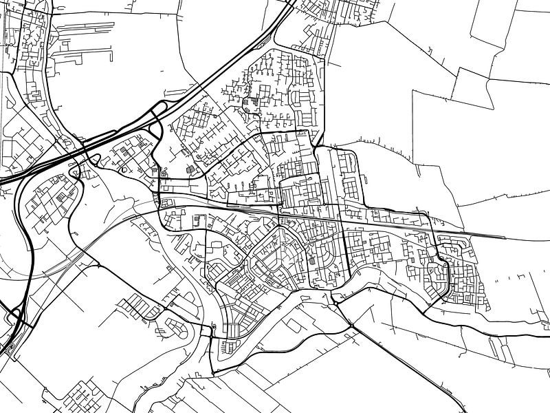 Map of Gouda in Black and Wite by De Kaartenwinkel