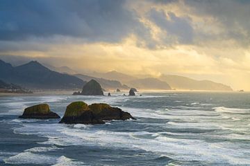 Zonsondergang over Cannon Beach Oregon Foto - Foto's van zeegezicht - Decoratie voor thuis en kantoor - Oregon Coast Fine Art Print van Daniel Forster