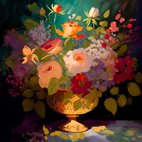 Arrangement de fleurs dans des couleurs chaudes avec de l'or 4 par Studio Pieternel