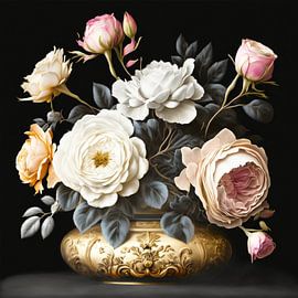 Old master rose bowl dramatic elegant gold pink