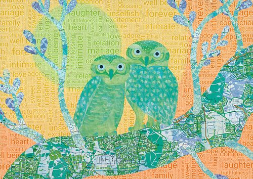 A pair of owls at sunset