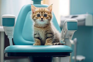 Cute little kitten on a dentist's chair in a dental practice by Animaflora PicsStock