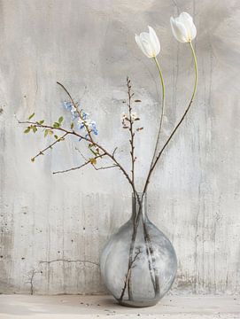 Stilleven met bloesem en tulpen van Japandi Art Studio