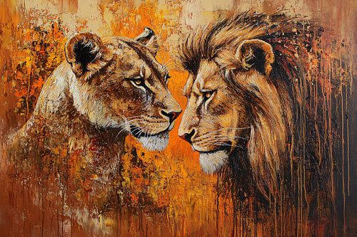 Majestueus leeuwenpaar in expressie