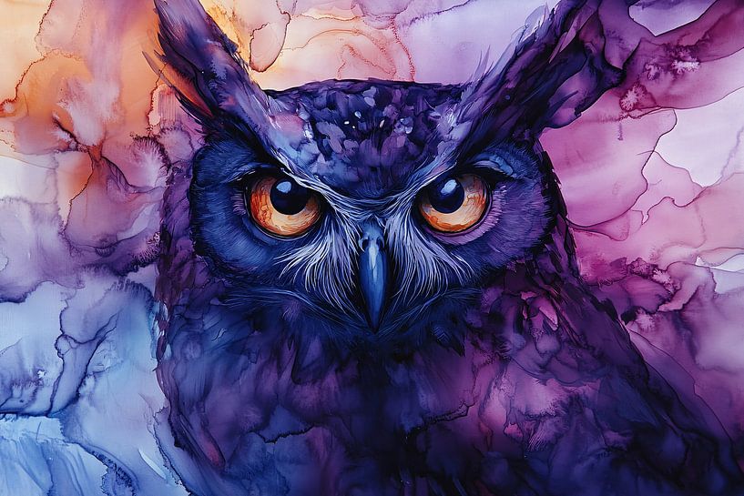 Colourful owl with orange eyes by Imperial Art House