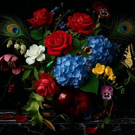 Schönes zeitloses Blumenstillleben im altmeisterlichen Stil von Studio Pieternel