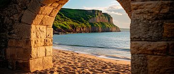 Coastal view through stone arch by Poster Art Shop