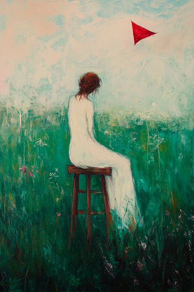 Woman in white with red dragon - dreamy by Poster Art Shop