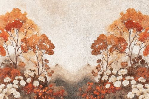 Spiegelende bomen en bloemen