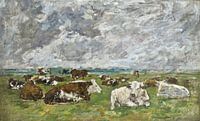 Kudde koeien onder een stormachtige hemel, Eugene Boudin van Meesterlijcke Meesters thumbnail