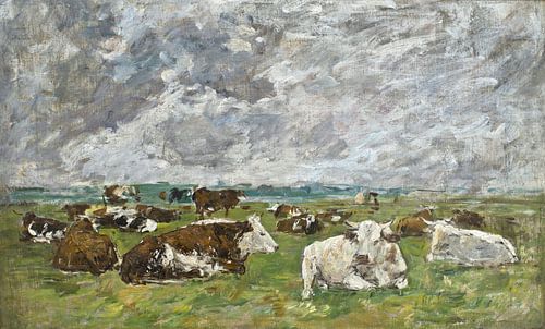 Kudde koeien onder een stormachtige hemel, Eugene Boudin