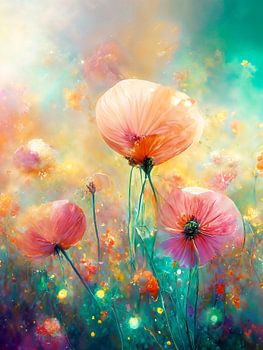 Aquarell von Mohnblumen im Gras 2