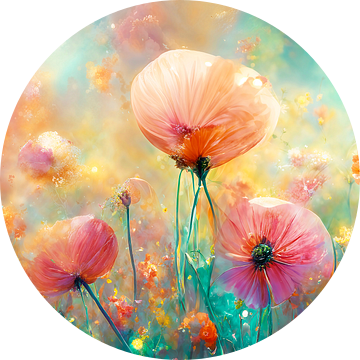 Romantisch  bloemenveld met zijdeachtige klaprozen van Studio Pieternel