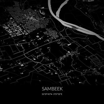 Schwarz-weiße Karte von Sambeek, Nordbrabant. von Rezona