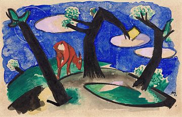 Landschap met rood dier (1913) van Franz Marc van Peter Balan