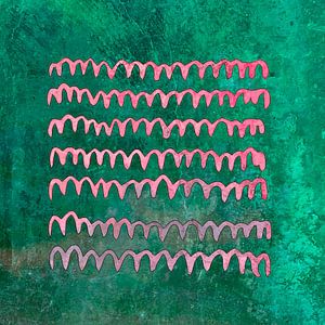 Abstrakt und modern, Organische Formen, Grün und Rosa. Gemischte Medien