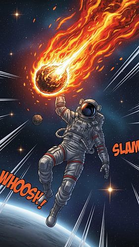 Astronaut Catches Meteor in Space Dreamy Cosmic Illustration with Stars and Galaxy