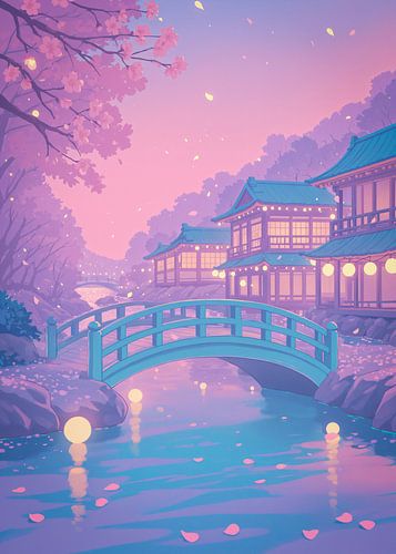 Anime Landschap Rivier Kersenbloesem Sakura Lente Japan