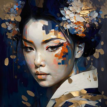 Japanese beauty surrounded by flowers by Lauri Creates