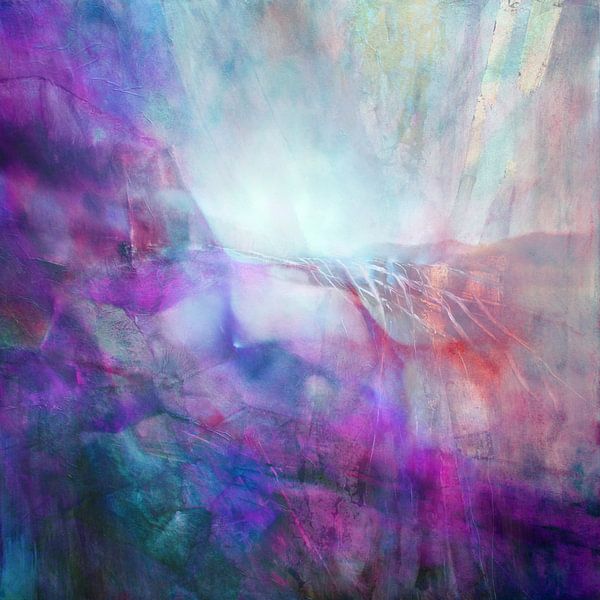 Drifting - abstracte compositie in roze en turkoois van Annette Schmucker